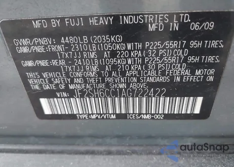 2010 Subaru Forester 2.5X Premium z USA, uszkodzony, nr VIN JF2SH6CC1AG722422